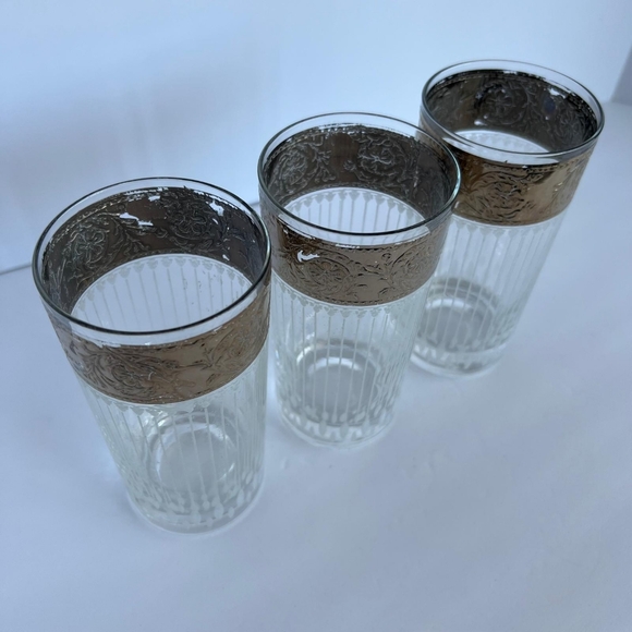 Culver Silver Rimmed Tyrol Highball Set of 3 Vintage 1960's Glasses - Picture 4 of 7